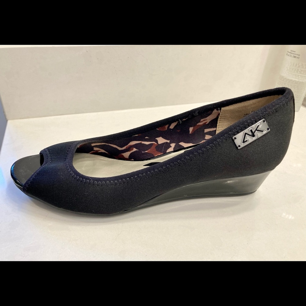 New Anne Klein Sport Camrynne Black Fabric Wedges